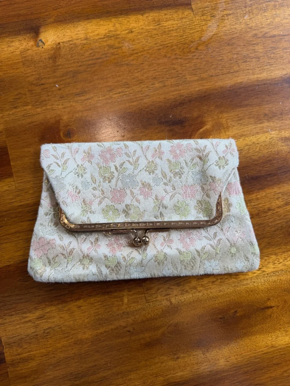 Vintage Mini Floral Brocade Clutch Bag in Cream and Pink Gold